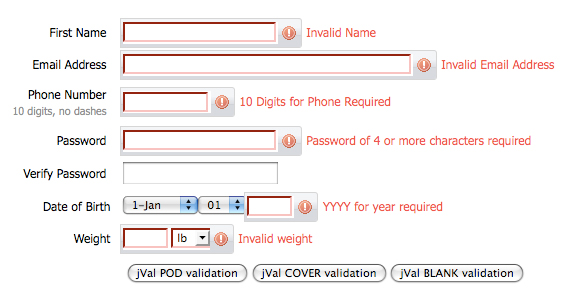 Jval Jquery Validation jVal   jQuery Form Field Validation Plugin