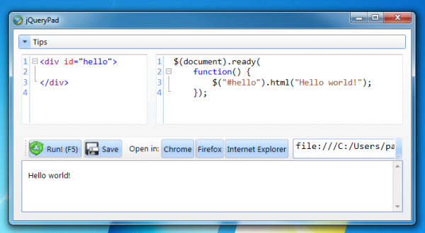  jQueryPad, JavaScript and HTML editor