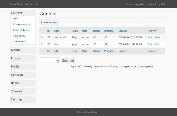 croogo 600x394 5 CakePHP based Content Managament System