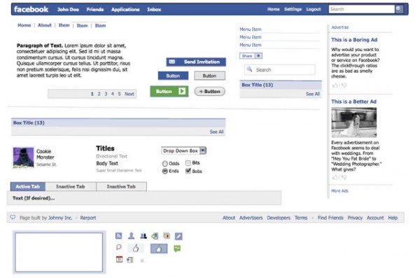 fb kit 600x397 Facebook GUI (.psd) & Facebook Application (Omnigraffle)