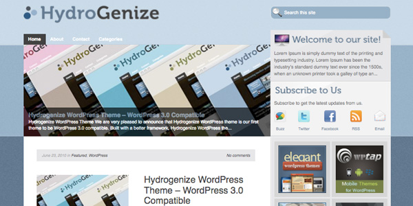Hydrogenize Hydrogenize1 20 Excellent Free Wordpress 3.0 Themes