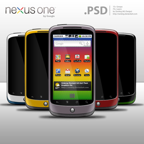 Nexus One by Google  PSD by Ultimate Resources for Android Developers (Android GUI kits, Icons and fonts) 