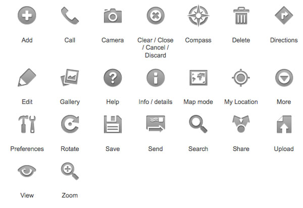 Standard menu icons Ultimate Resources for Android Developers (Android GUI kits, Icons and fonts) 