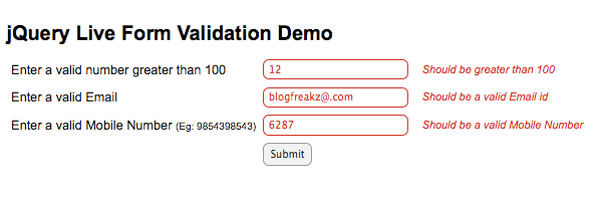 jQuery Live Form Validation jQuery Live Form Validation  Easy Form Validations 