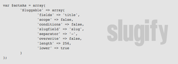 slugify Sluggable Behavior   Generate Unique Slug In CakePHP
