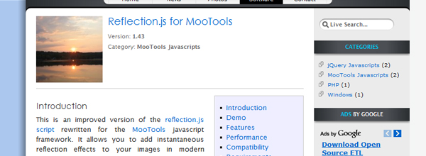reflection mootools 30 All Time Greatest MooTools Plugins