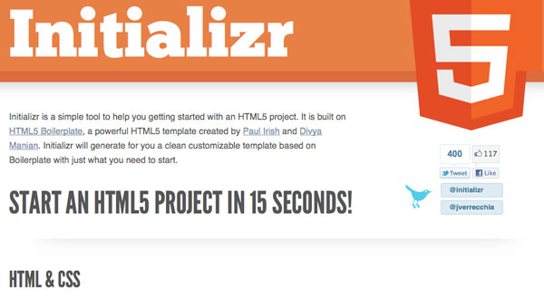 initializr Initializr    Start an HTML5 Project in 15 seconds