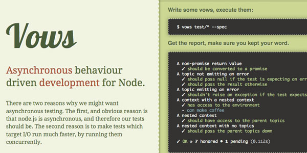 vows Vows Asynchronous Behaviour Driven Development for Node