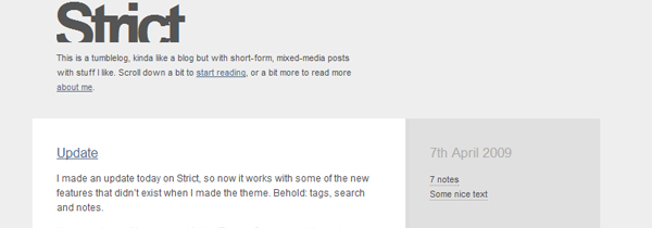 04 strict theme 35 Stunning HTML5 Standards Compliant Tumblr Themes