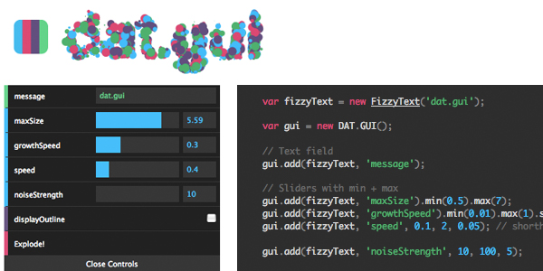dat.gui  dat.gui   Lightweight Controller Library For JavaScript