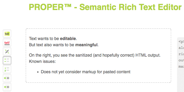 proper PROPER   Semantic Texteditor Based on HTMLs Contenteditable Attribute