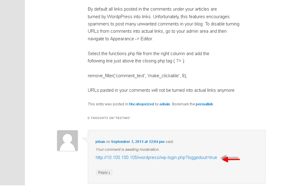 URL as link How to disable Spammer URLs in comments section. 