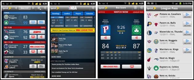 NBA Mobile App screenshots Sprint NBA 2011 2012 Mobile App